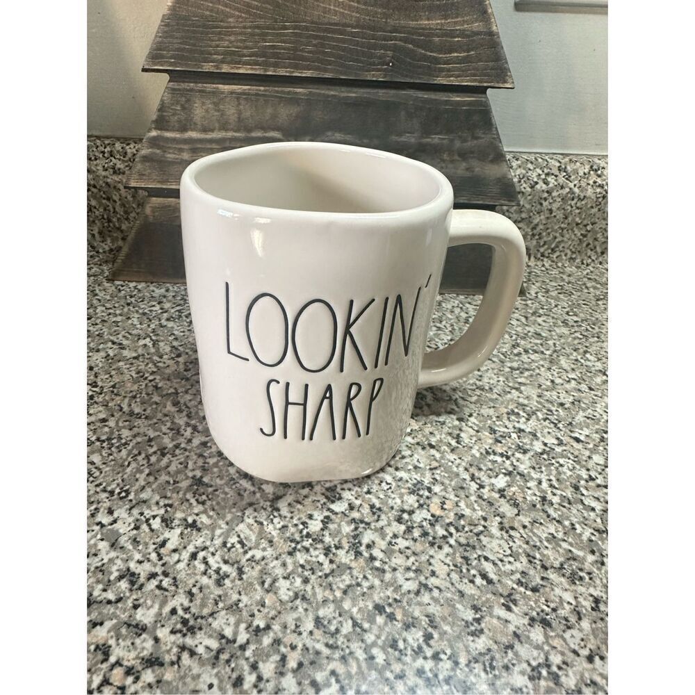 Rae Dunn LOOKIN SHARP Mug Coffee Cup 2 Sided Ceramic White